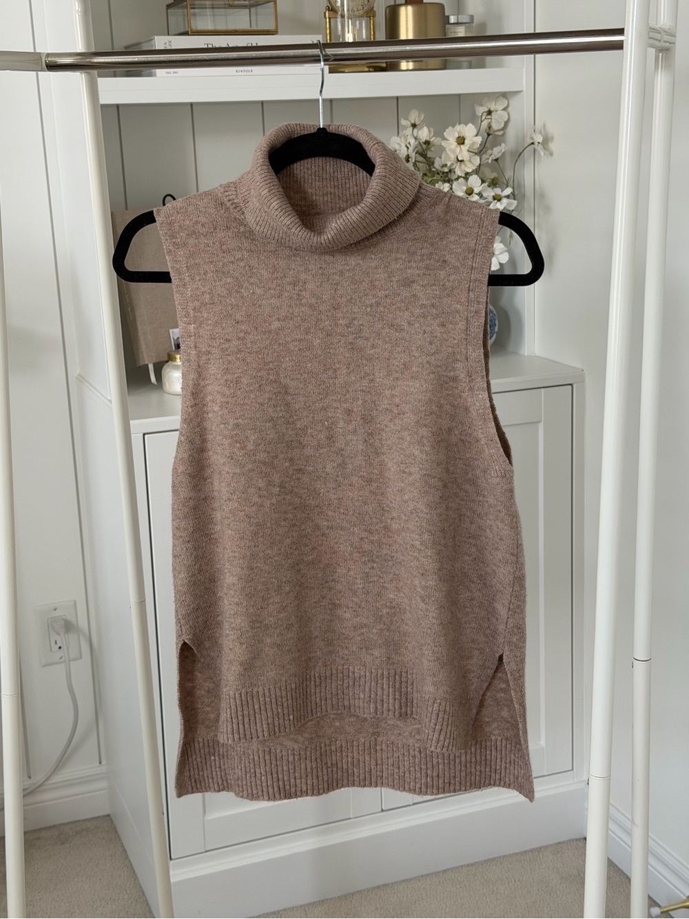 MANGO Sleeveless Turtleneck Knit Sweater Vest - Taupe